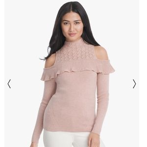 WHBM Cold Shoulder Mock Neck Pullover Sweater Pink Knit Wool Blend Size Large